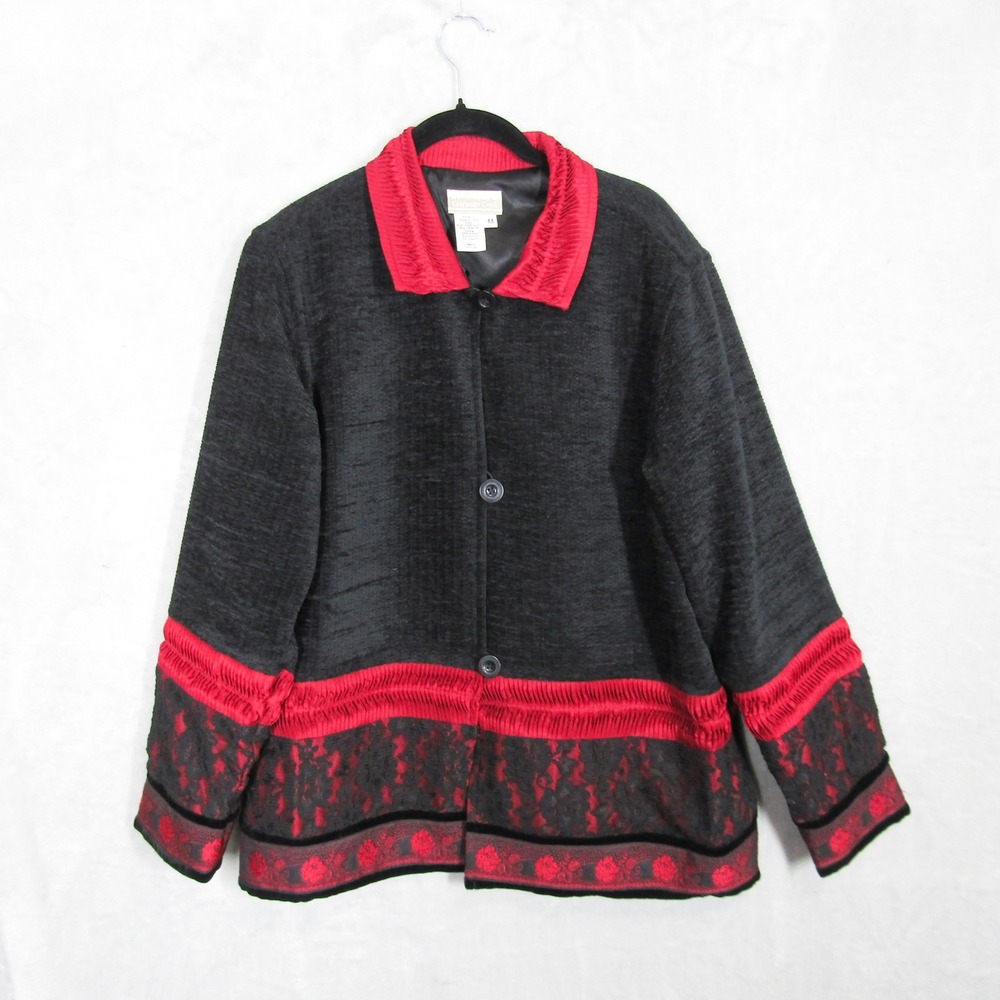 Coldwater Creek Women's M Black Red Accent Button Front Acrylic Jacket